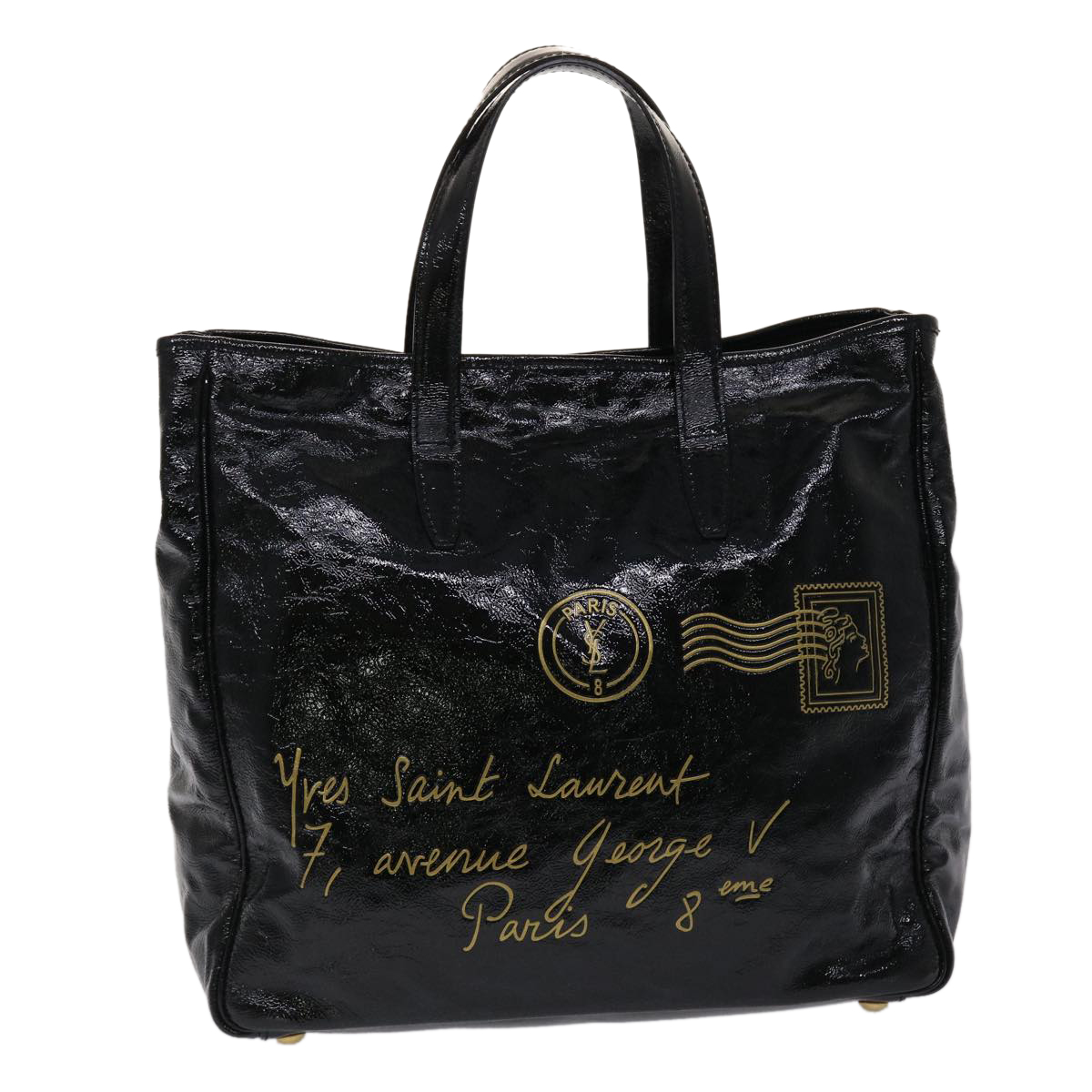 Saint Laurent Y Mail Tote Bag Patent Leather Black 188651 Auth Yk7644